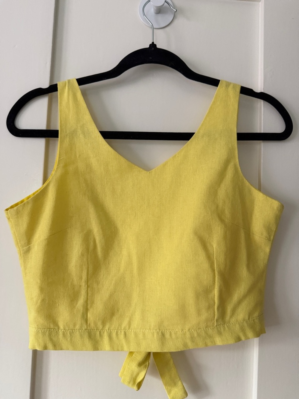 Linen Yellow V-Neck Crop Tank Top backless Small